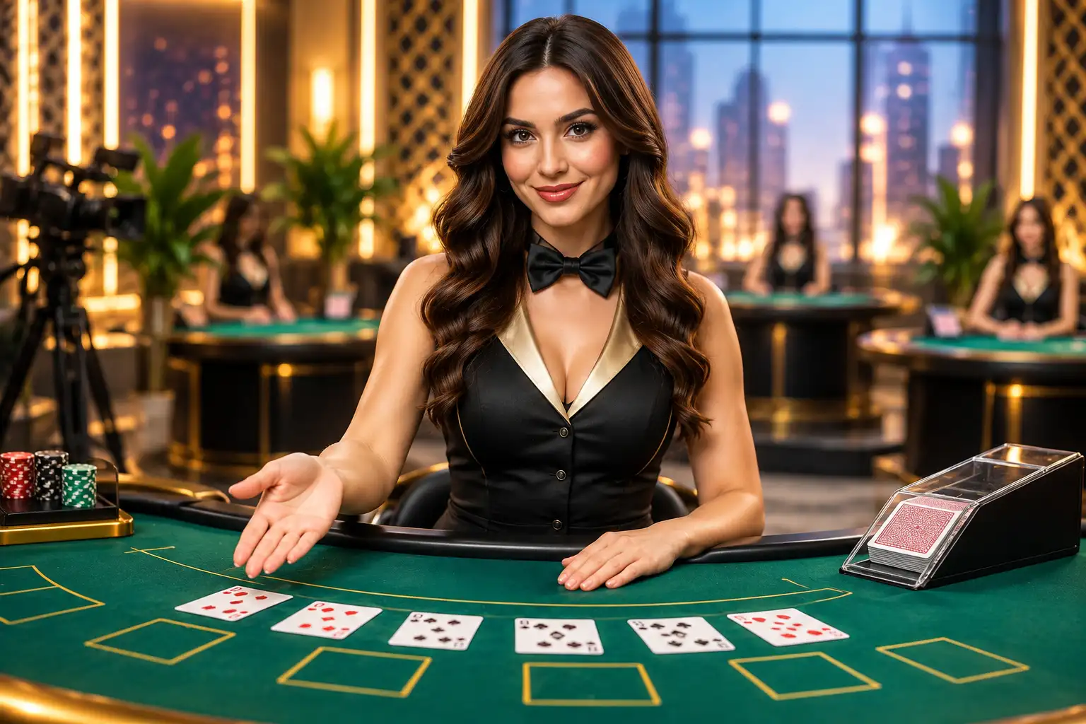 Živý dealer u herního stolu v live casinu