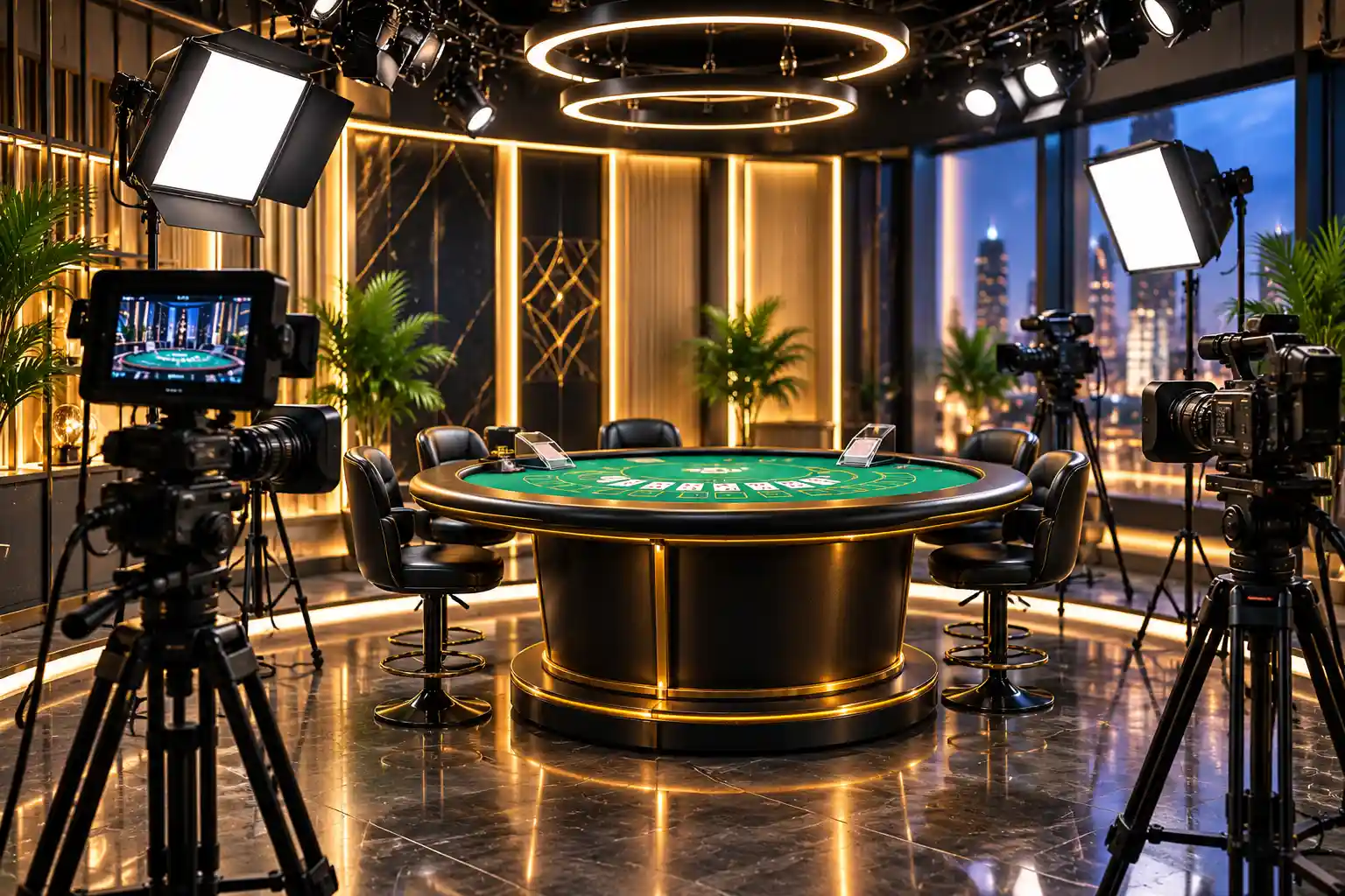 Herní studio live casina s kamerami a technikou