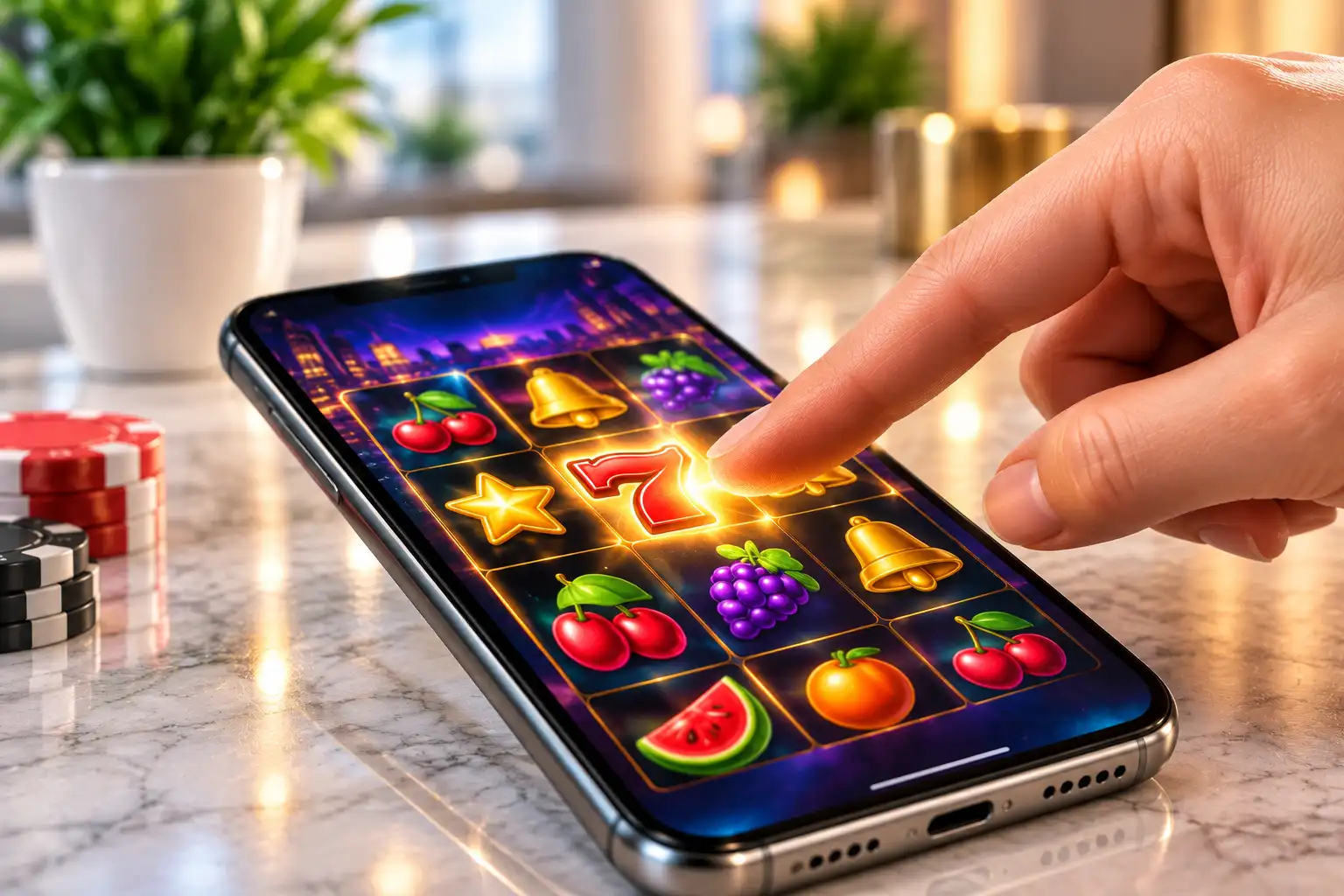Dotykové ovládání hry na mobilním telefonu